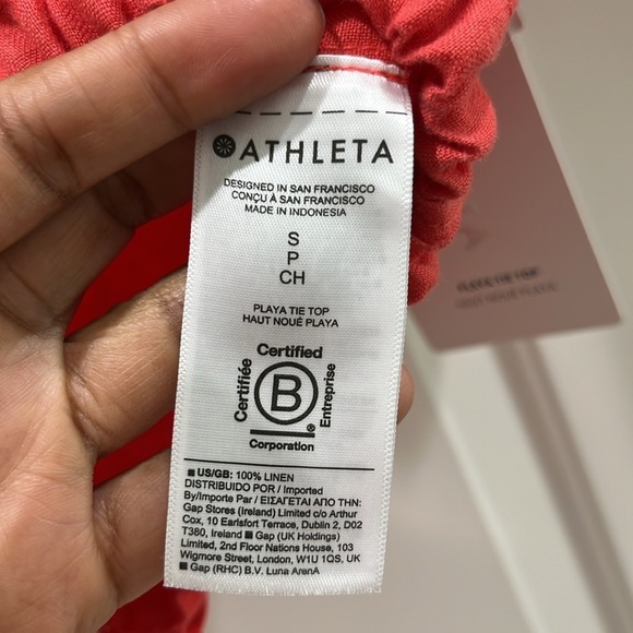 NWT Athleta Playa Linen Tie Short Sleeve Top in Passion Fruit Coral Sz S Petite - Picture 7 of 8